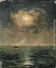 Alfred Stevens Canvas Paintings - Moonlit seascape